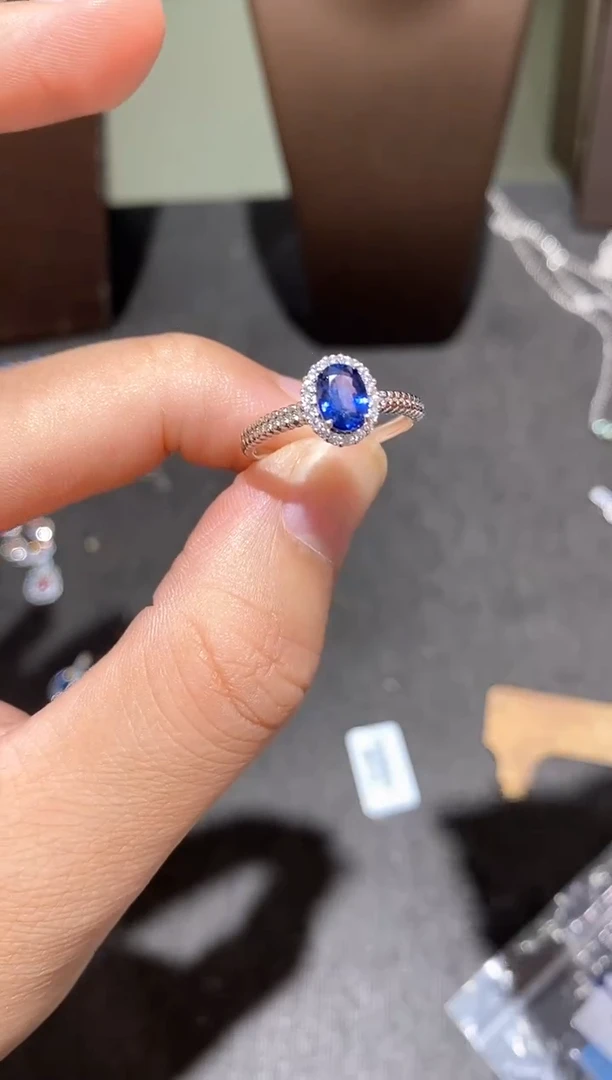 戒指蓝宝石银S925镶嵌戒指