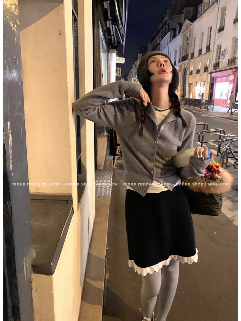 MONA 100羊毛 高领修身显瘦气质毛衣开衫上衣女小个子 秋冬新款