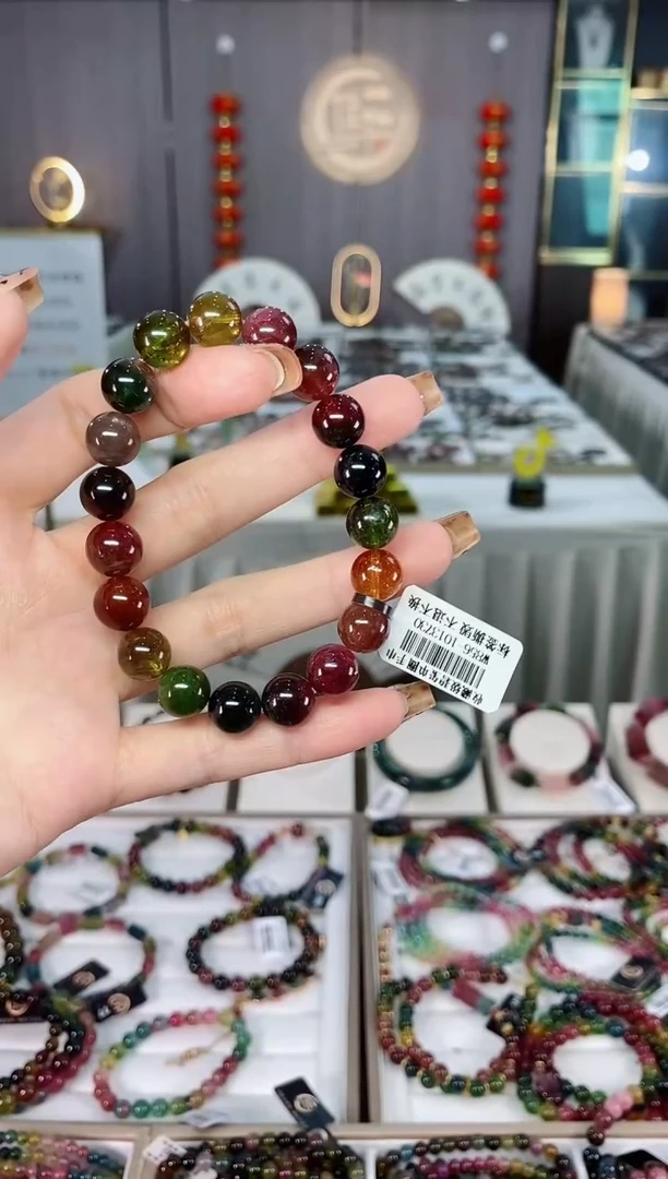 老矿碧玺色标彩虹单圈手串10mm+未镶嵌碧玺dan多样性发货一条
