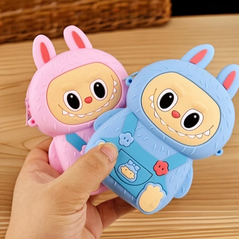 创意卡通拉布布硅胶零钱包儿童卡通户外斜挎学生出行可爱小包包