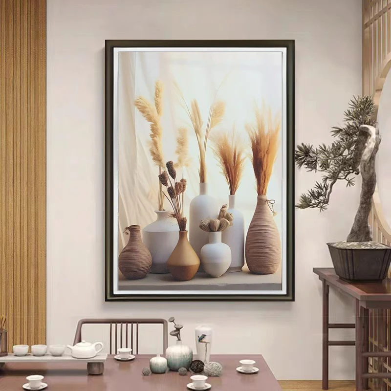 Y101芦苇时尚餐厅客厅床头轻奢挂画装裱实物鎏金画装饰画