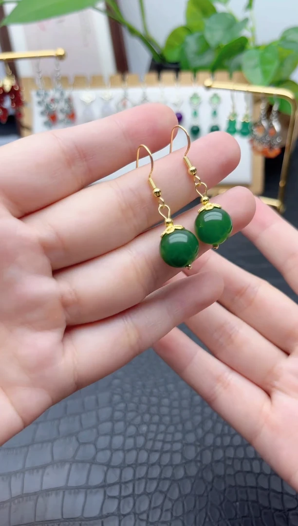 玛瑙/玉髓耳饰银S925镀金镶嵌438