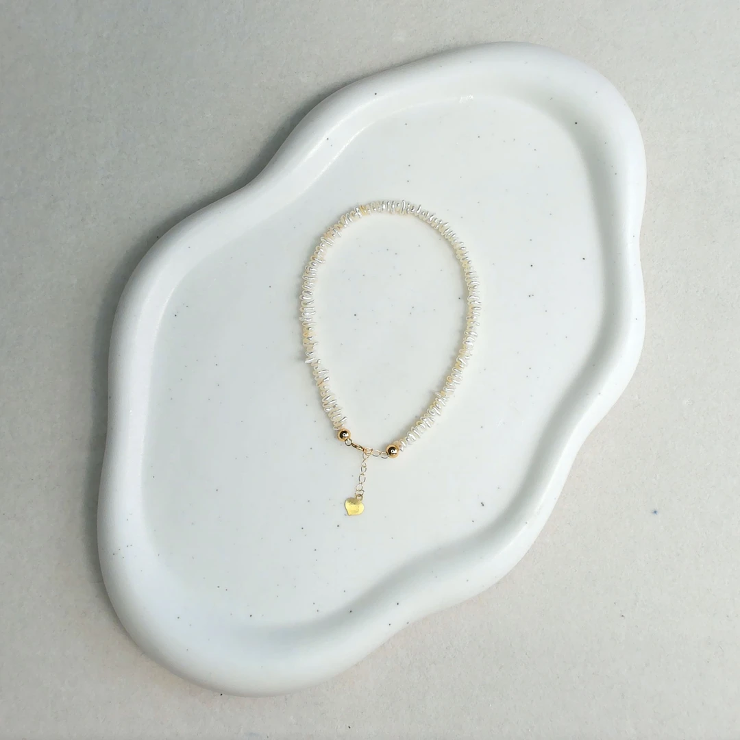 【B7】】3-4MM海水keshi珍珠仙女18k金可调节手链