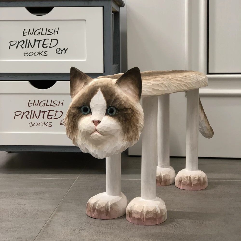 实木手工雕刻中号布偶凳茶几凳换鞋凳礼品