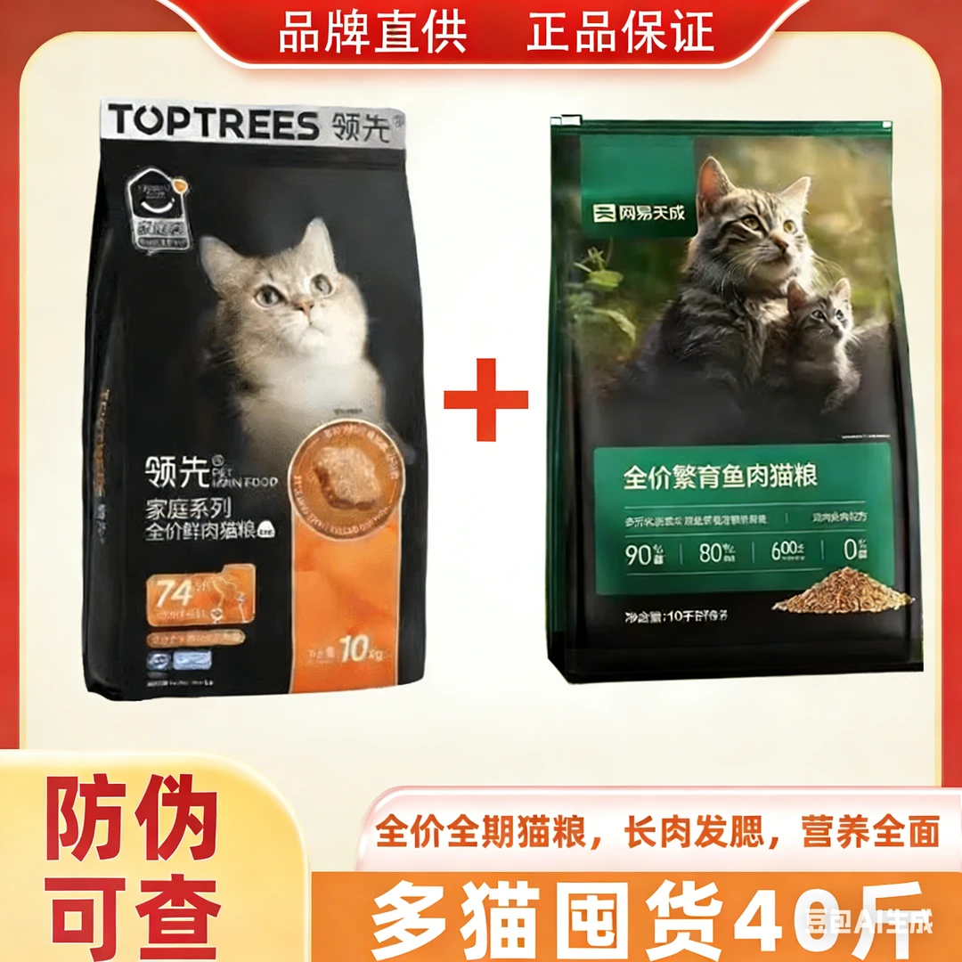 【年终狂欢季】领先鲜肉猫粮网易繁育兔肉猫粮组合20kg全价猫粮长肉