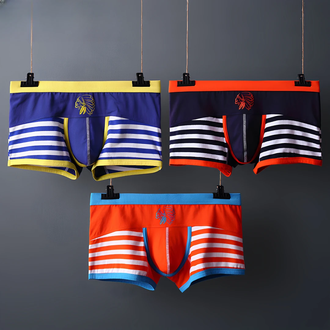 贾鲁萨加高端时尚男士潮牌简约条纹印花抗菌透气中腰平角内裤