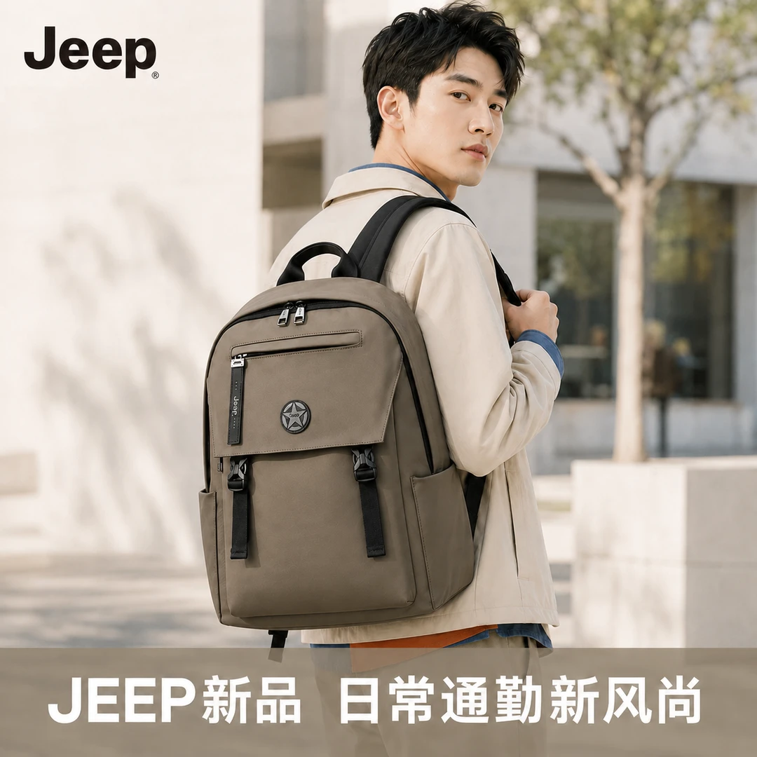 JEEP/吉普26年男士双肩包休闲轻便旅行商务出差电脑包时尚多功能