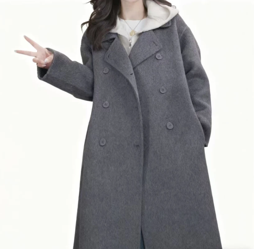 伊迪卡羊毛大衣韩系百搭中长款大衣女士秋冬款小个子外套DD25165