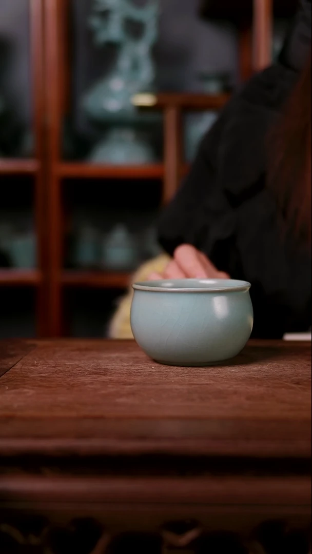 杯子陶青霁汝窑仿古釉  微微瑕