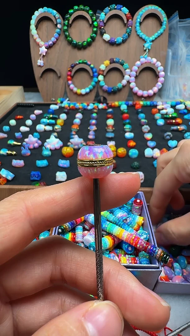 裸石合成欧泊活动款粉色汉堡珠卡12单颗