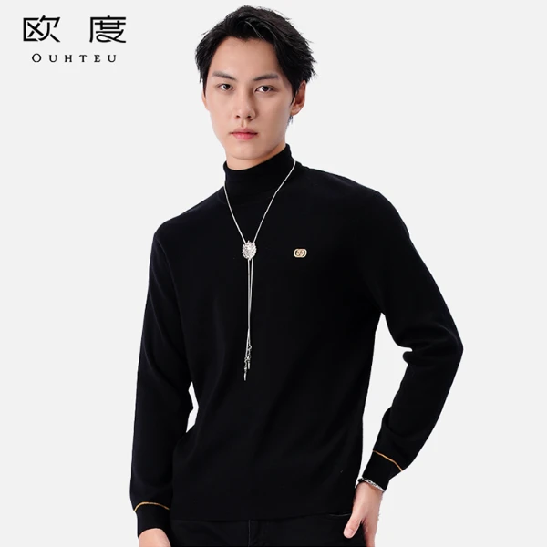 OUHTEU/欧度【黑金系列】冬季精致带钻双翻领基础百搭羊毛衫1430