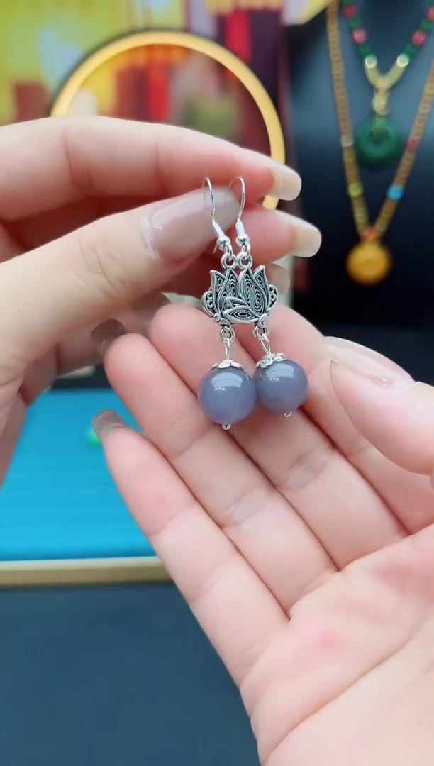 东陵石银S925镶嵌耳饰231000