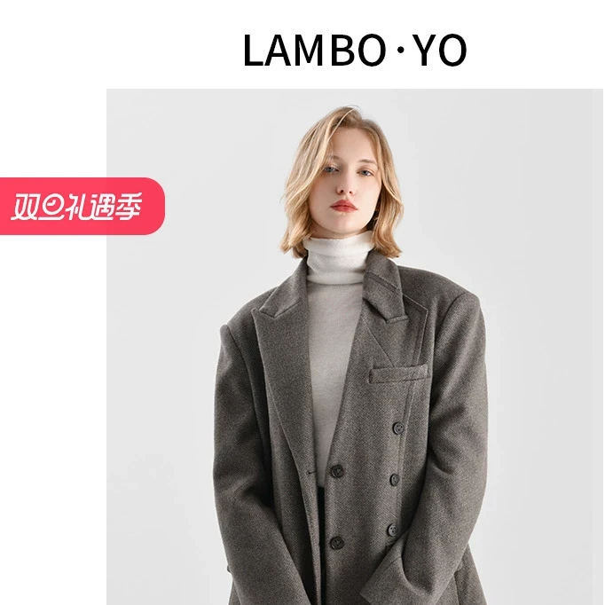 LAMBOYO2024冬季创设计西服小众不对称领西装宽松休闲气质外套