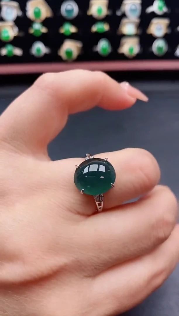 银S925镶嵌戒指翡翠1