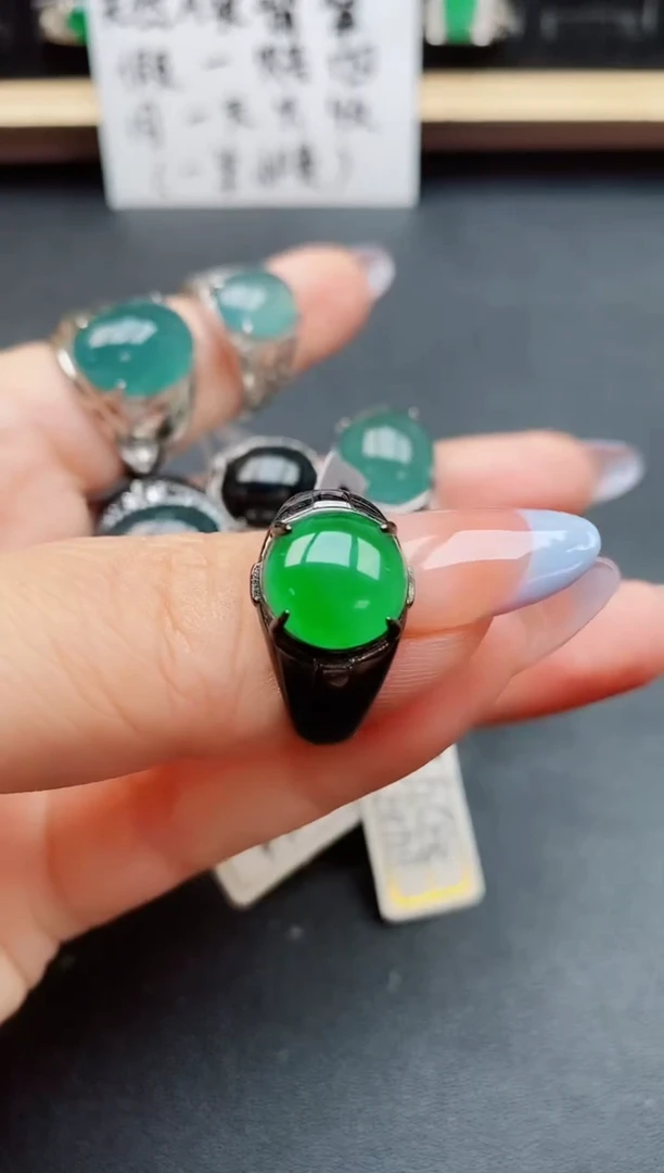 翡翠戒指银S925镶嵌12112