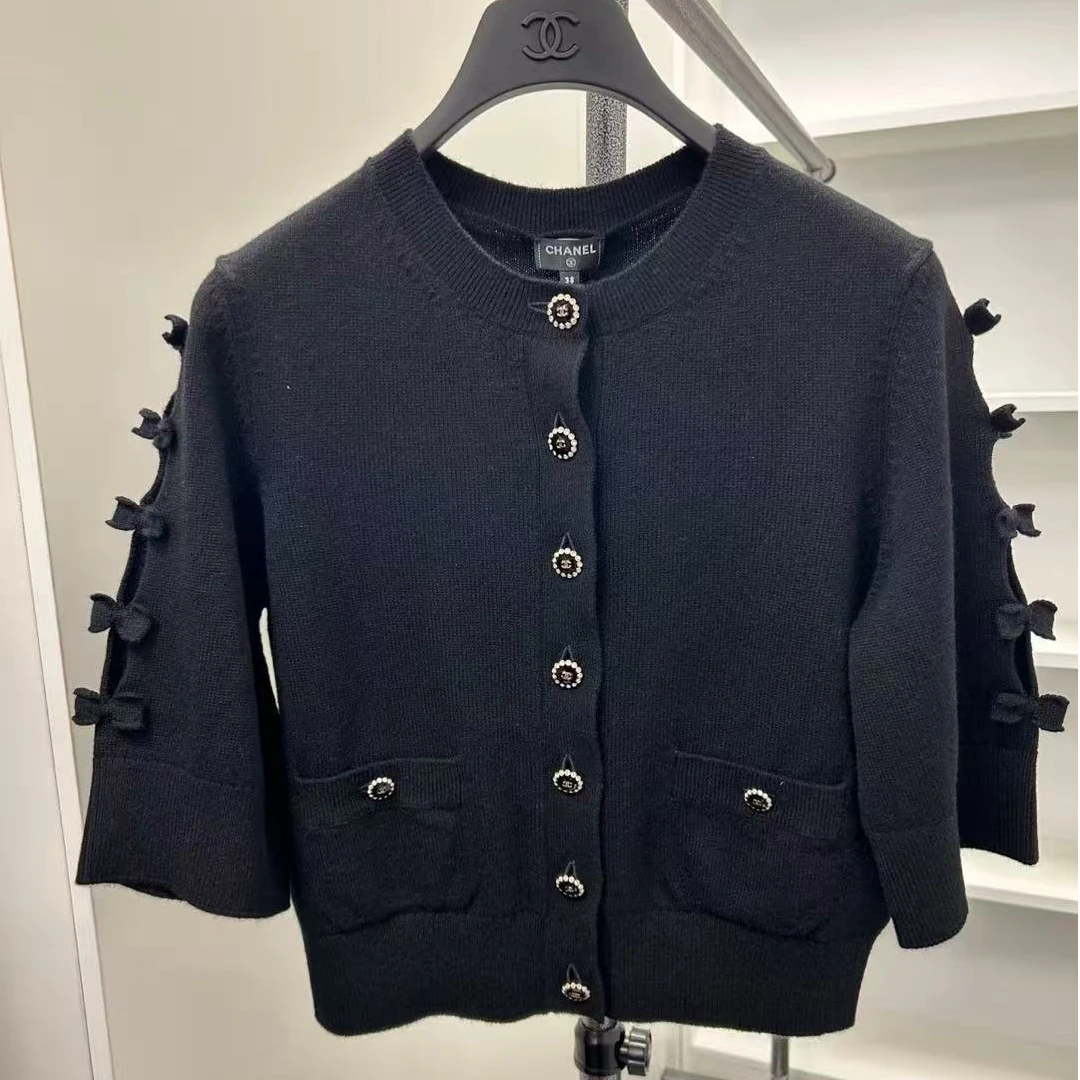 99新 Chanel/香奈儿 25K素色蝴蝶结针织开衫 36码