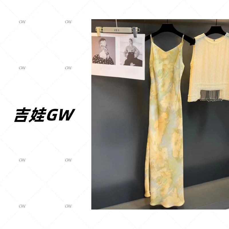 GW【油画】新款气质法式显瘦高级感时髦感吊带连衣裙00134