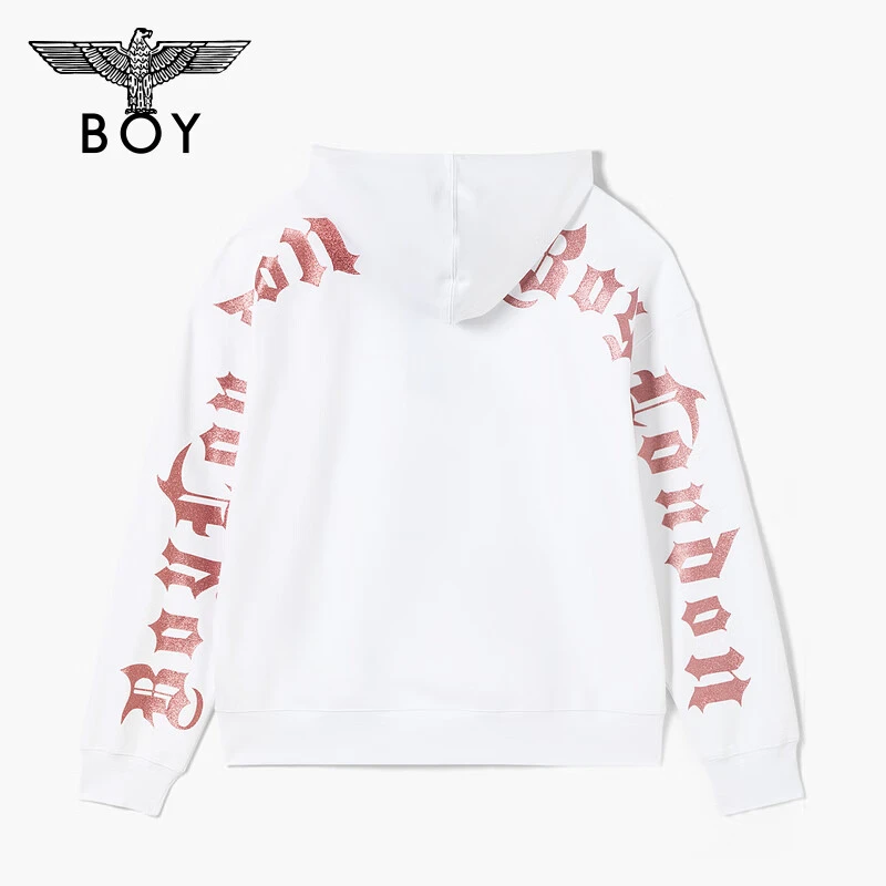 BOYLONDON潮牌秋冬新品情侣款哥特字母长袖连帽白色卫衣 N04904