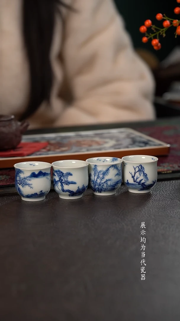 40c 厚力煊期云山水小玉兰杯 春夏秋冬四只