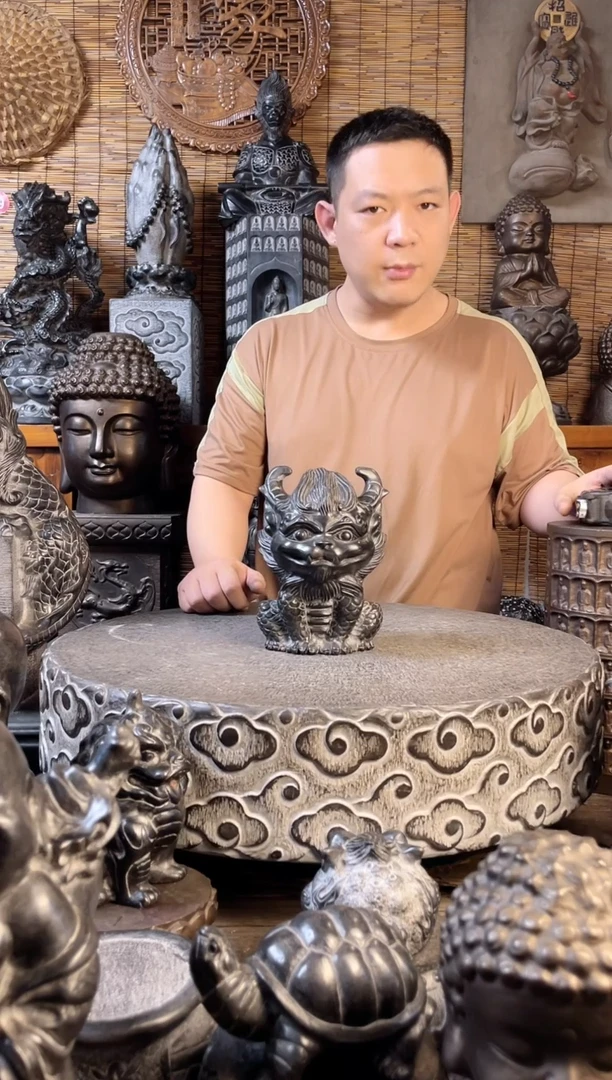 石材20带角Q版麒麟天然青石雕刻