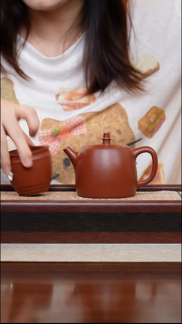朱泥汉铎240cc宜兴手工紫砂壶＋杯子