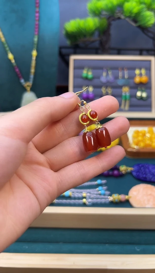 【闪购商品】南红玛瑙耳饰14K金镶嵌E183