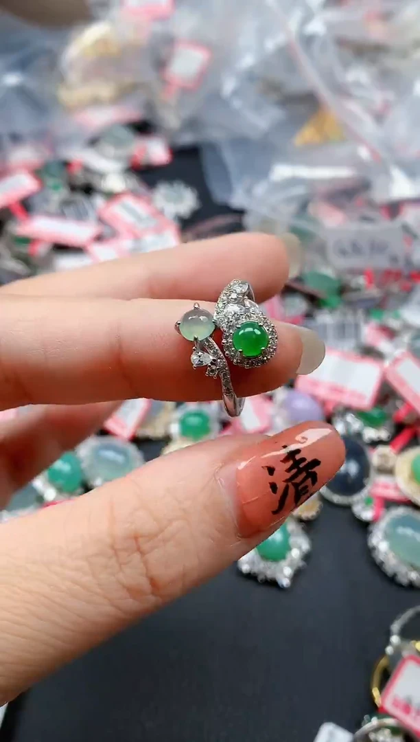 银S925镶嵌戒指翡翠天然A货缅甸翡翠