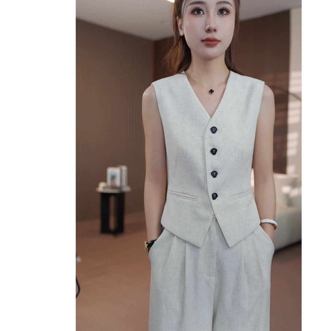 思思小个子女装【法式老钱风气质高级感时尚穿搭亚麻套装】#25F472