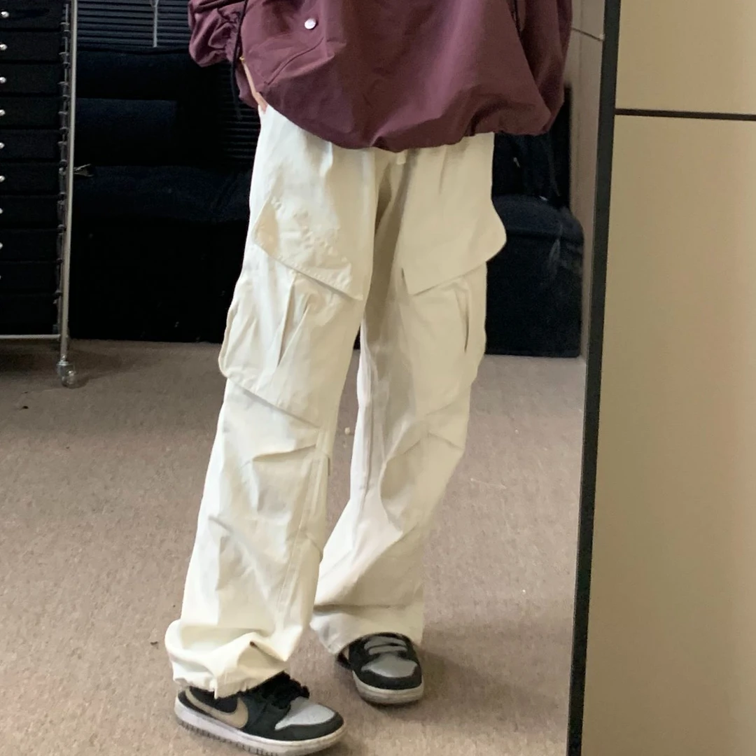 工装裤弹力工装裤日系工装裤美式百搭情侣复古阔腿高街抽绳可束脚