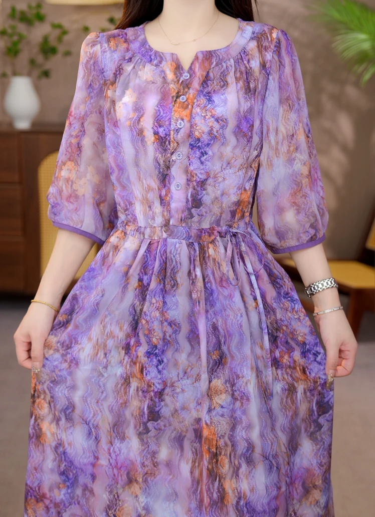 【霞流梦影】杭州正品气质显白百搭优雅连衣裙15038