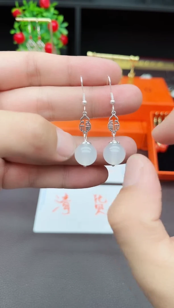 玛瑙/玉髓耳饰银S925镶嵌B05