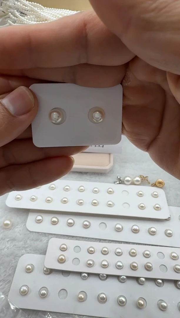 银S925镶嵌耳饰淡水珍珠S925银淡水珍珠耳钉