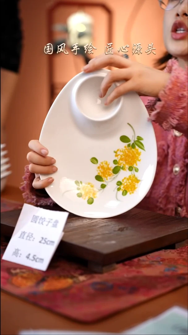 陶瓷景德镇釉中彩餐具圆饺子盘直径25高4.5