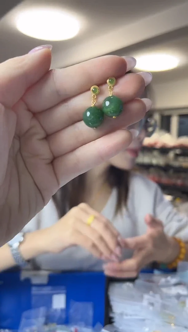 银S925镶嵌和田玉耳饰（多样性发一件）