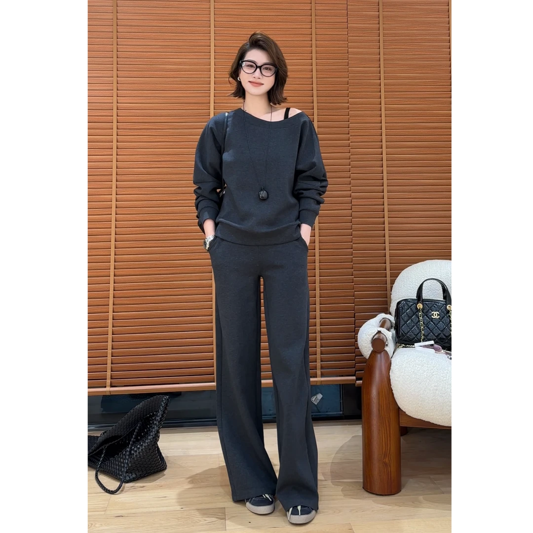 YYOUHAN 2025新款【慵懒节奏 】百搭露肩卫衣长裤两件套 2508C4616