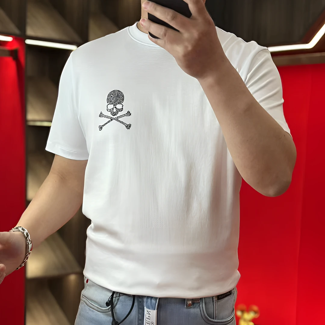 PP正品25新款潮牌液氨棉高品质欧货净版烫钻骷髅头潮流T恤衫03825