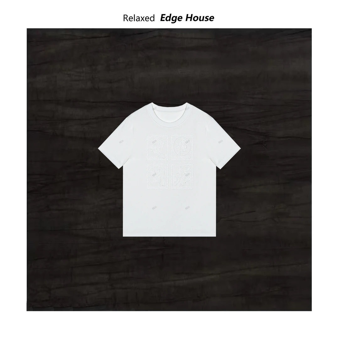 【哈哈家】重工邮票  设计师款重工刺绣邮票夏季轻奢时尚T恤衫 1312