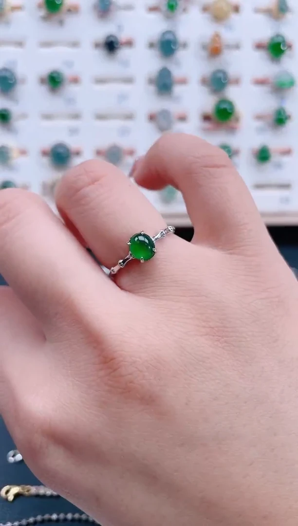 银S925镶嵌戒指翡翠天然翡翠