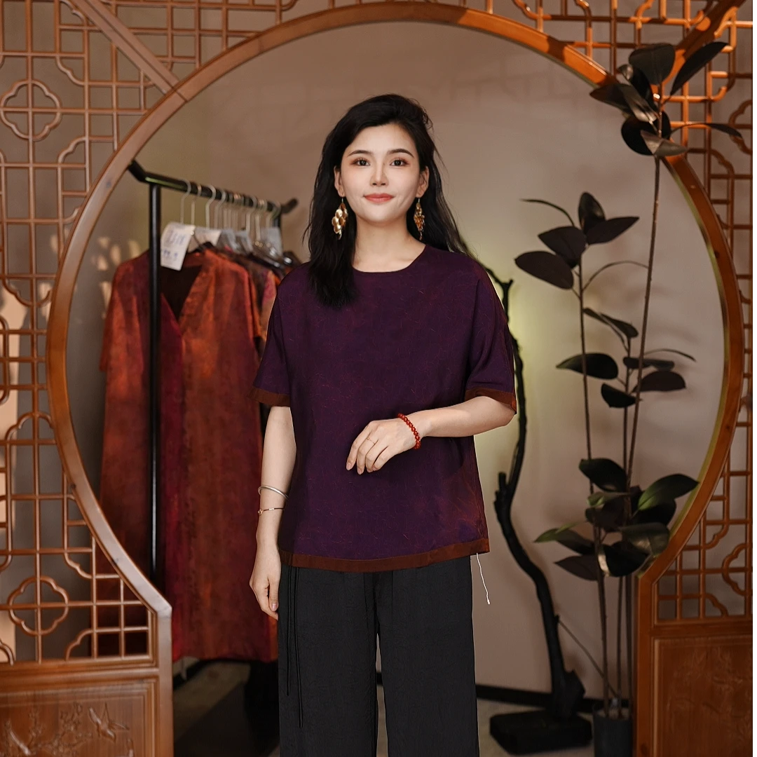 【斐韵】国风印花宽松版短袖6692