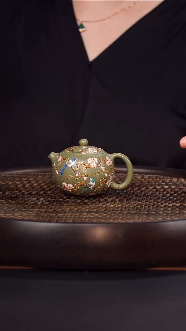 茶壶紫砂刘海清  百鸟朝凤80 豆青泥  140毫升