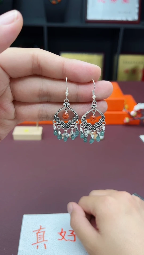 翡翠银S925镶嵌耳饰432000