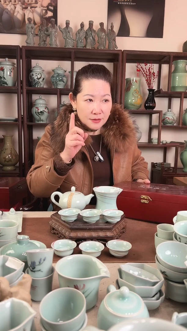 纯手工 绞胎 8头茶具（撇口杯）