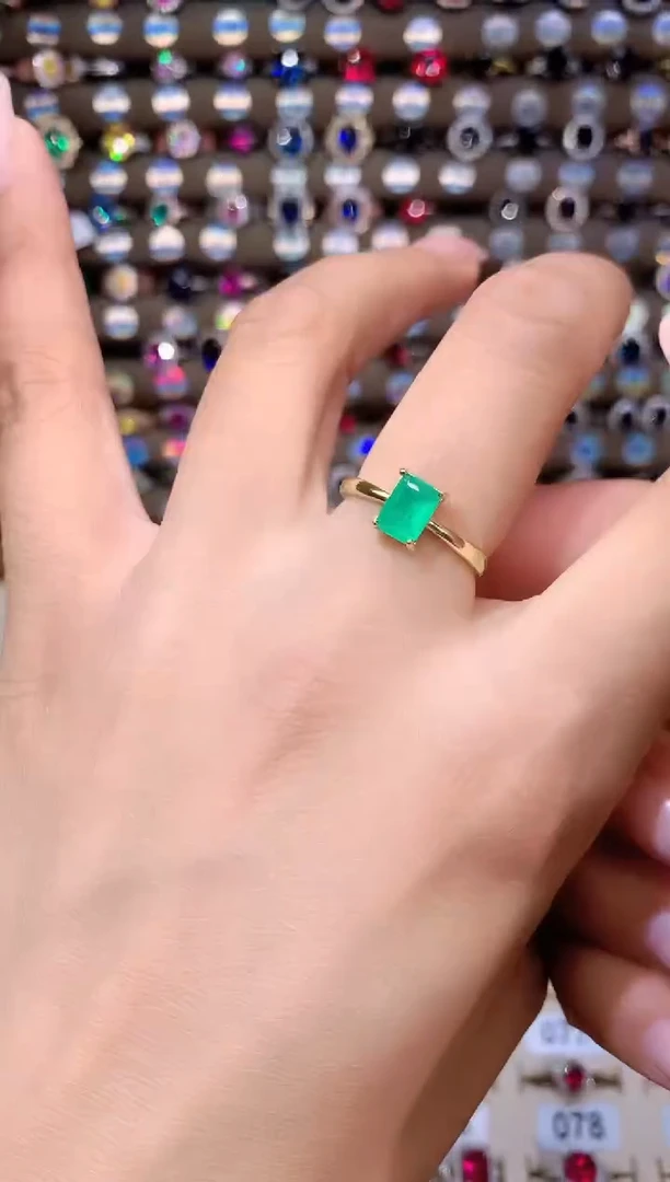 祖母绿戒指银S925镶嵌57金
