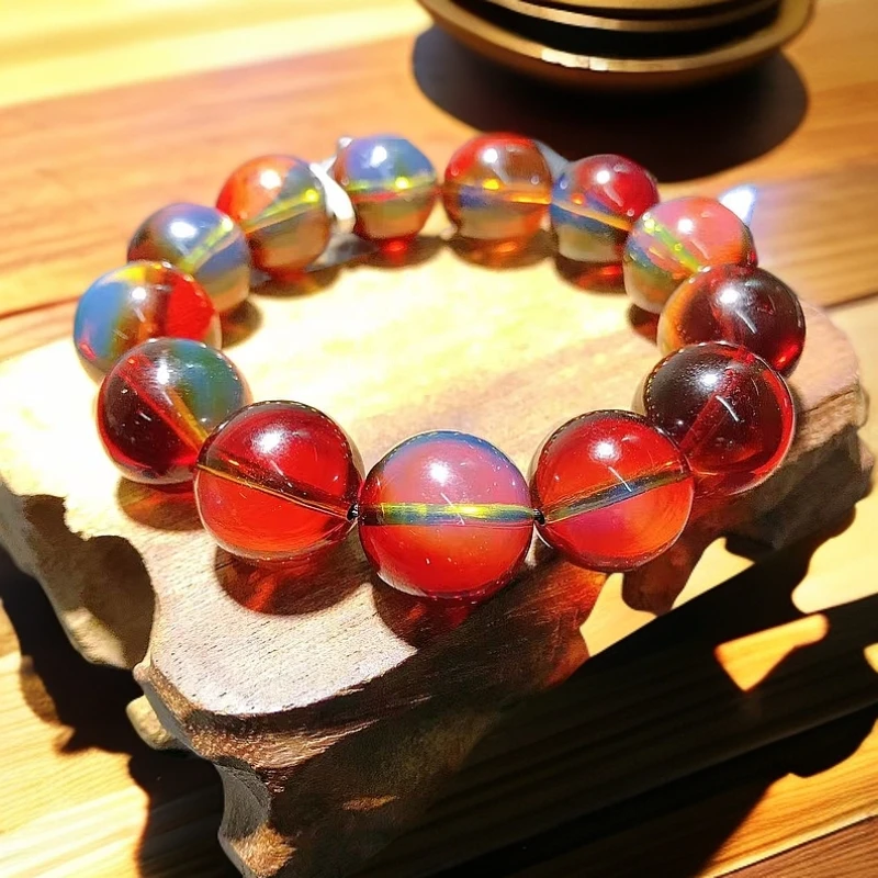 【云飞珠宝】天然墨西哥红蓝珀手串12MM女款时尚女士情侣红色素圈