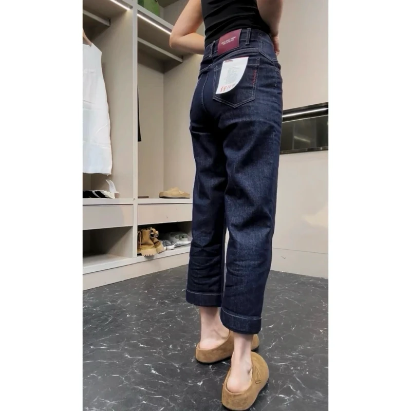 唐芯媛早秋新款高腰直牛仔裤女大码宽松显瘦小个子微弹直筒法棍裤