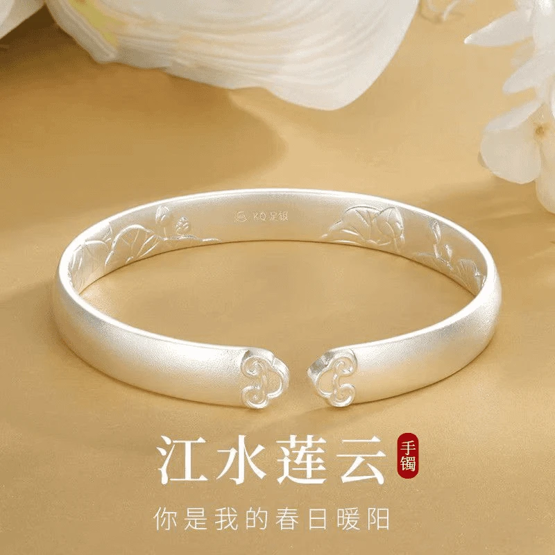 足银手镯 S999花中仙纯银莲花手镯银镯子送妈妈婆婆母亲节礼物
