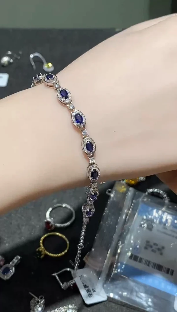 手链蓝宝石银S925镶嵌手链