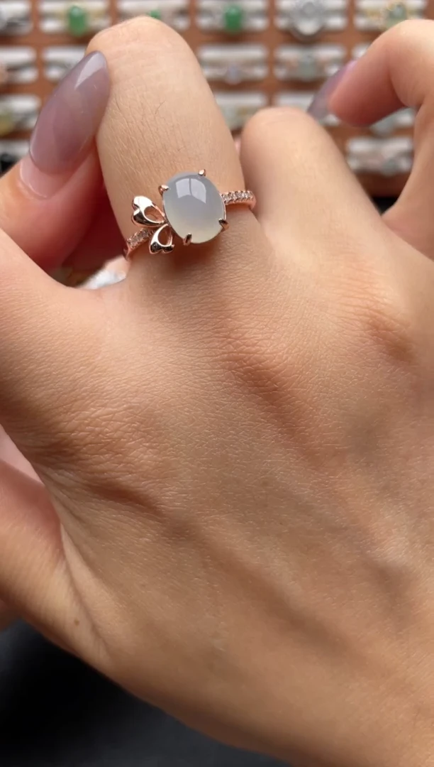 翡翠戒指银S925镶嵌一物一证一礼盒