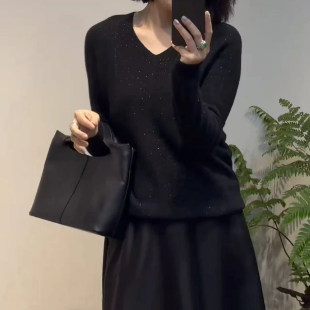 TANTAN 休闲时尚慵懒风百搭长袖V领山羊绒打底衫3016