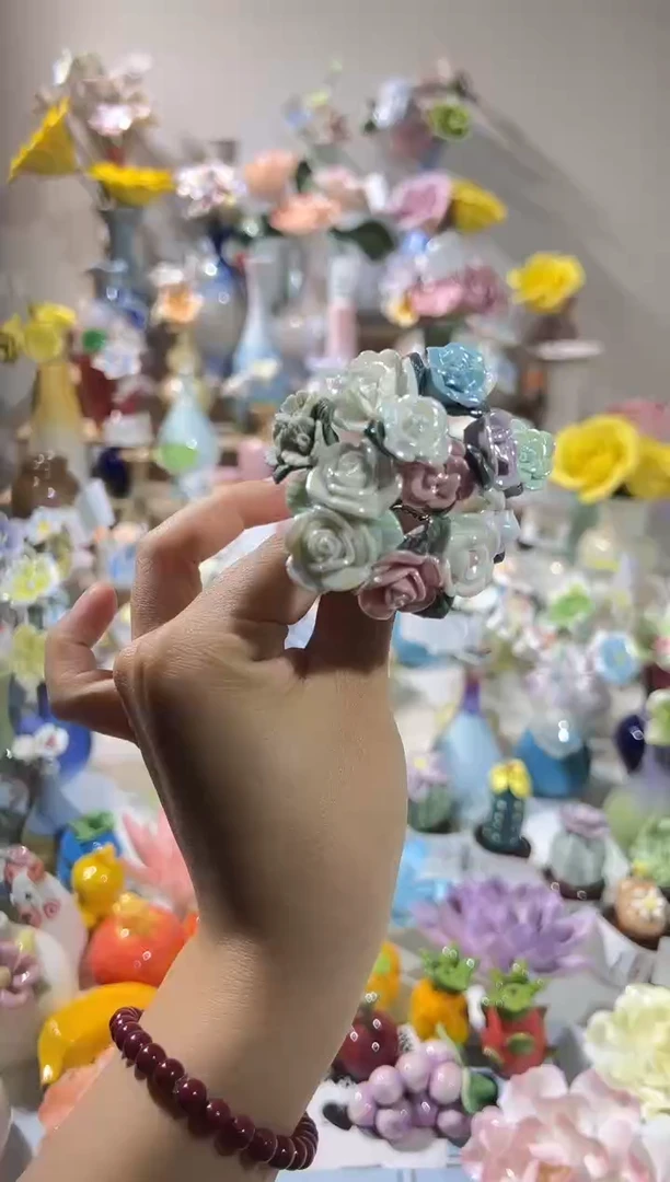 迷你珠光手工陶瓷花10支200